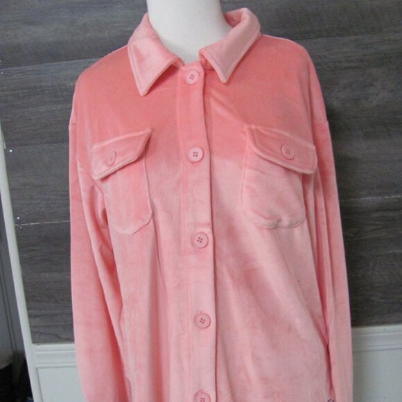 THE KINGMAN BUBBLE LADIES PINK VELVET  LONG SLEEVE SHACKET - Picture 10 of 16